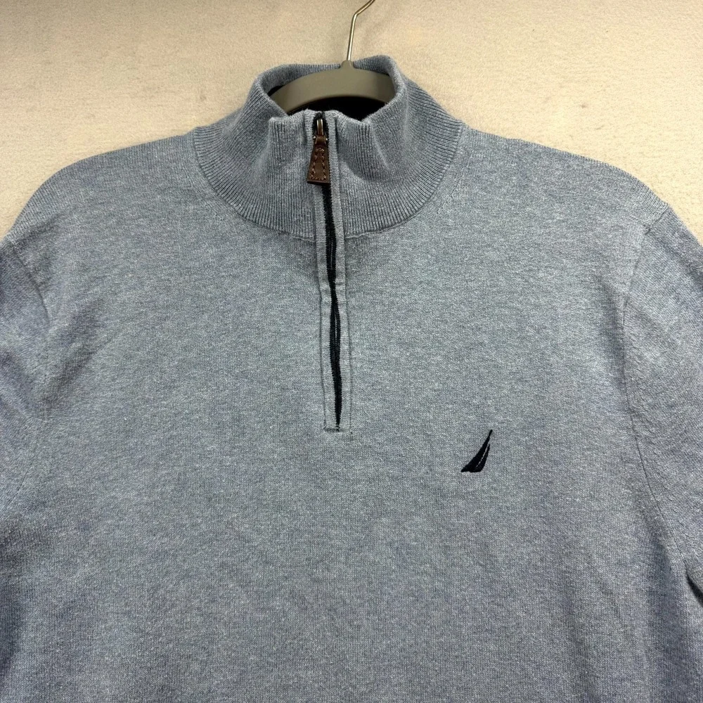 Nautica NavTech Quarter-Zip Sweater Mens Medium Light Blue Preppy Sweatshirt